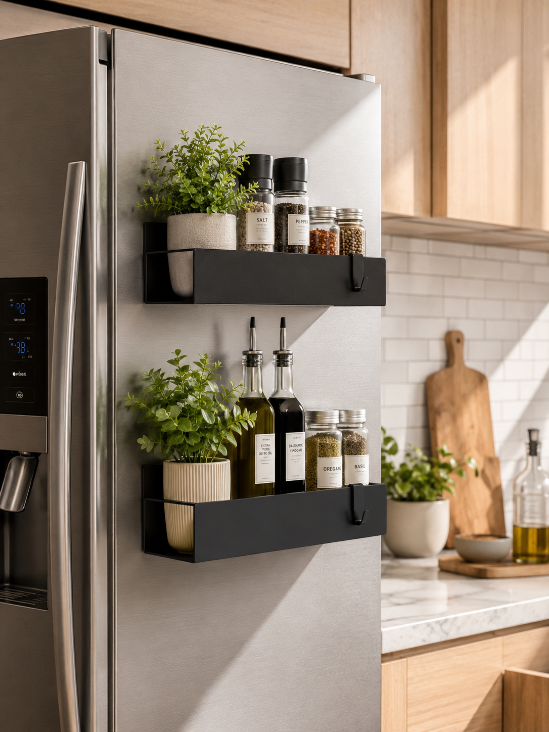 cabinet refrigerator spice rack Magnetic Spice Rack Organizer 2-Pack Fridge Oven Storage Shelves  Strong Magnet Stainless Steel Black KairoHubs – KAIROHUBS USA