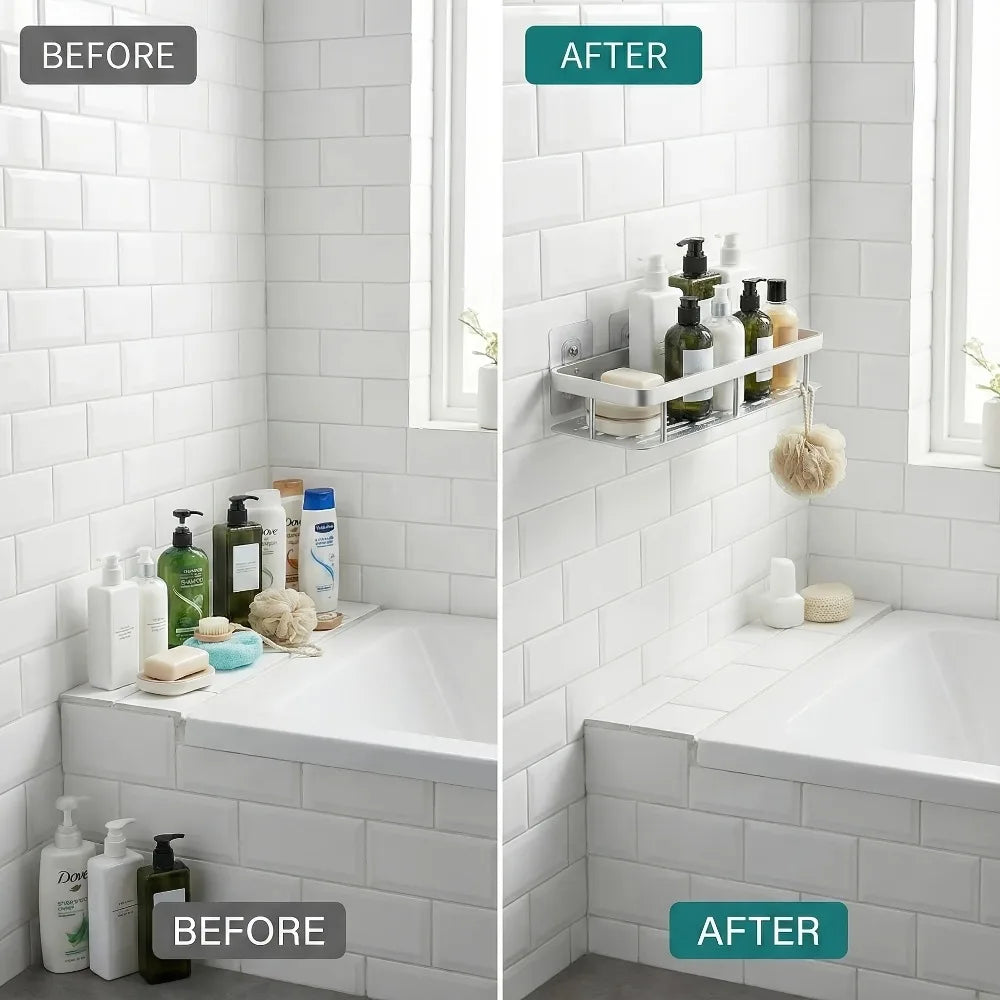 View of Adhesive Corner Shower Caddy – Adhesive Wall Mounted Bathroom Shelf