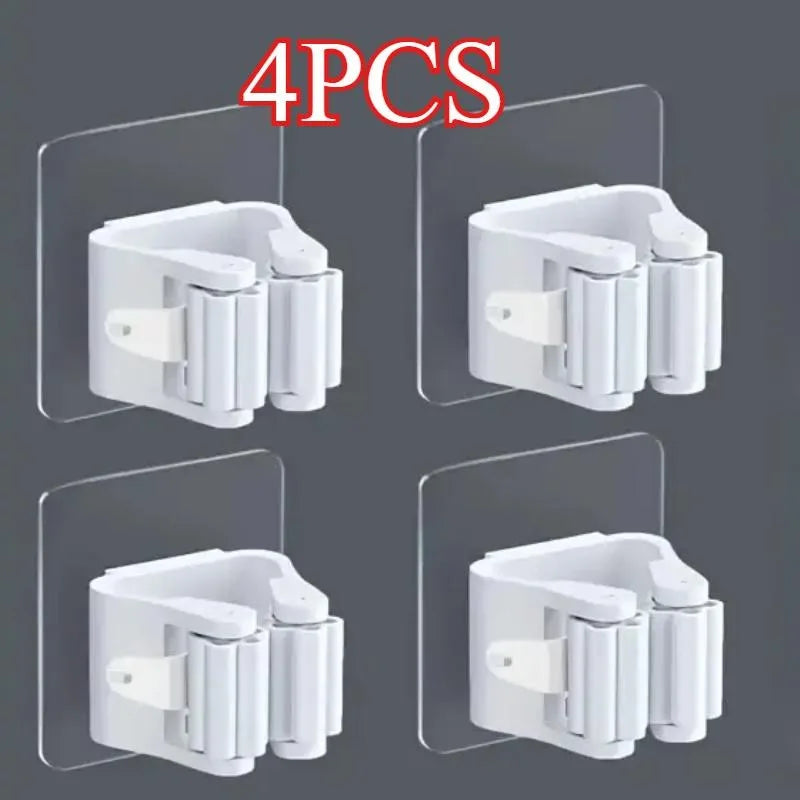 View of Adhesive 4-Pack Self-Adhesive Mop Holder Wall Mount – Broom and