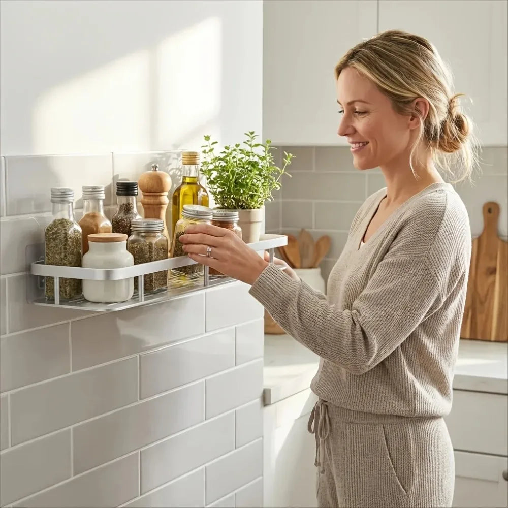 Adhesive Corner Shower Caddy – Adhesive Wall Mounted Bathroom Shelf product image