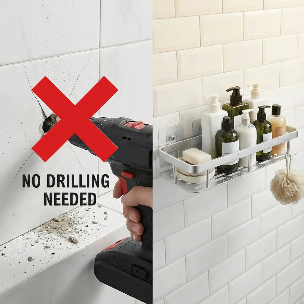Adhesive Corner Shower Caddy – Adhesive Wall Mounted Bathroom Shelf product image