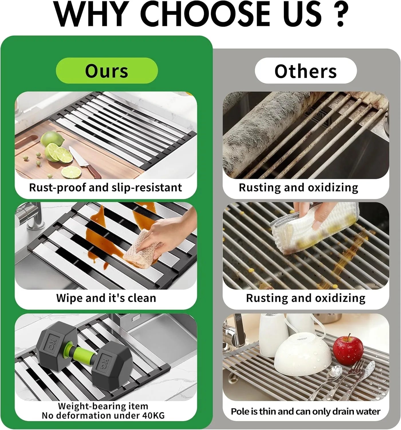 View of Roll-Up Over Sink Dish Drying Rack – Stainless Steel Kitchen