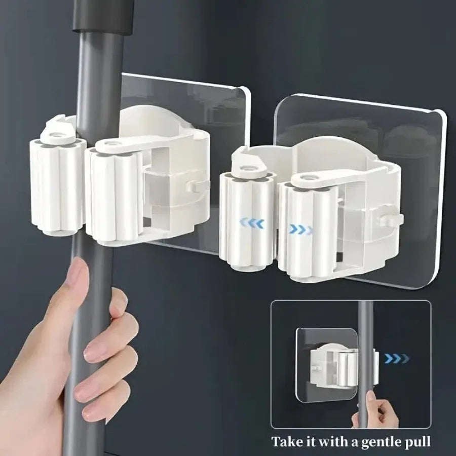 Adhesive 4-Pack Self-Adhesive Mop Holder Wall Mount – Broom and Cleaning Tool