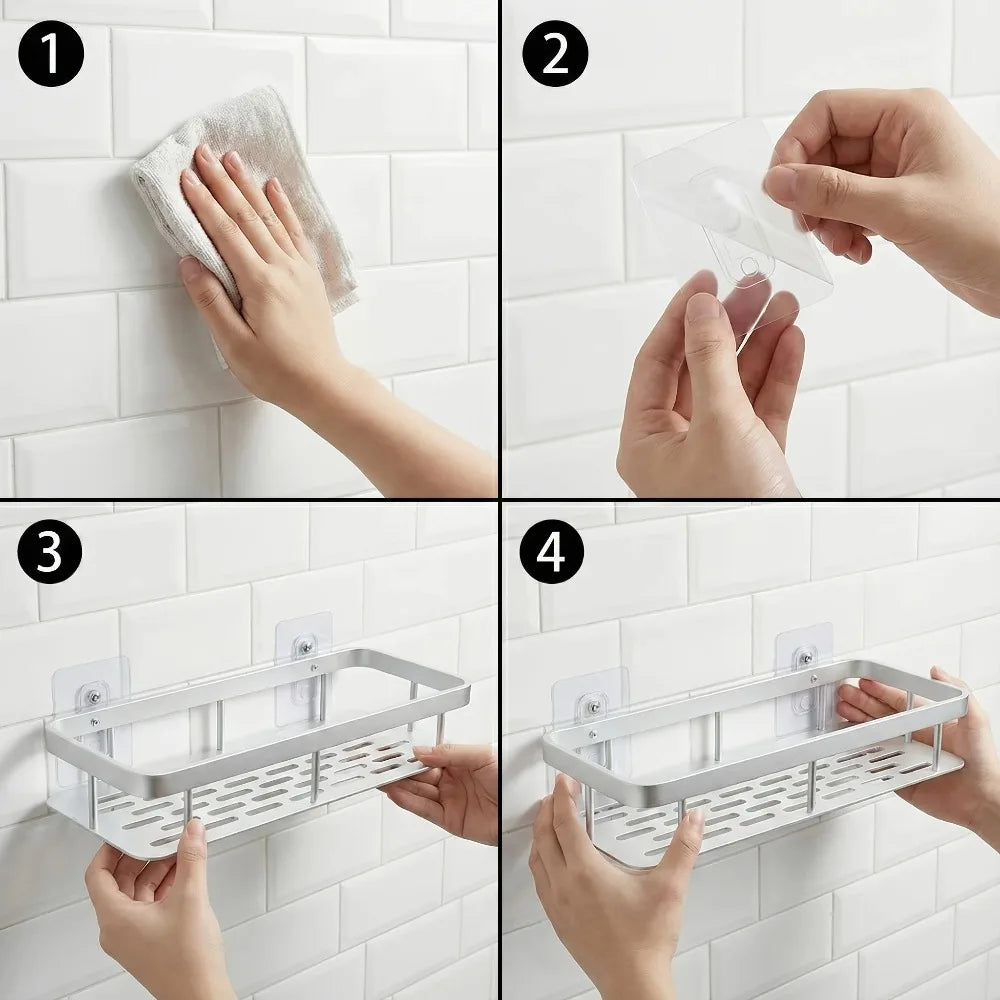 Adhesive Corner Shower Caddy – Adhesive Wall Mounted Bathroom Shelf