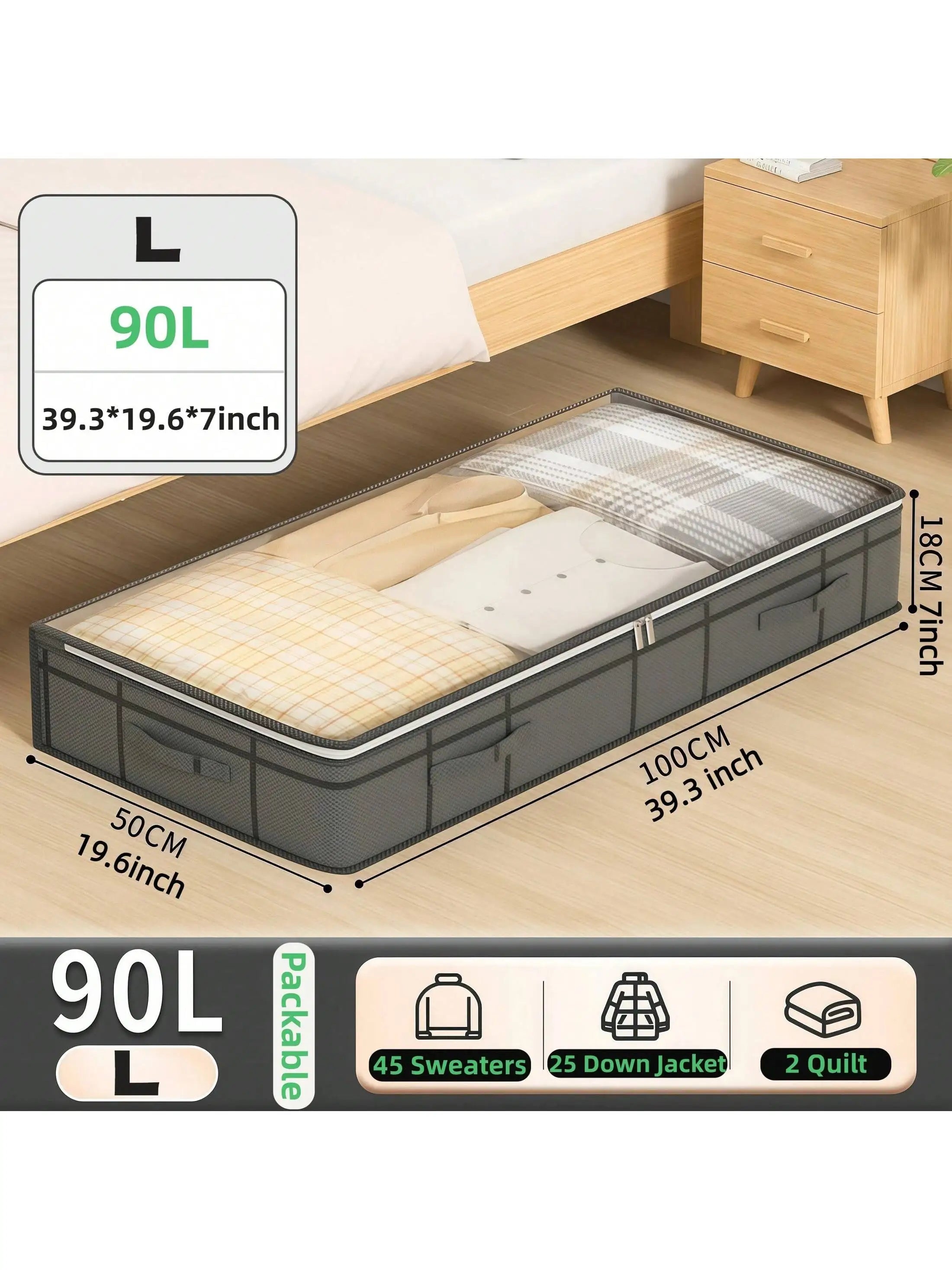 View of Under Bed Storage Bag with Handles – Drawer-Style Fabric Storage