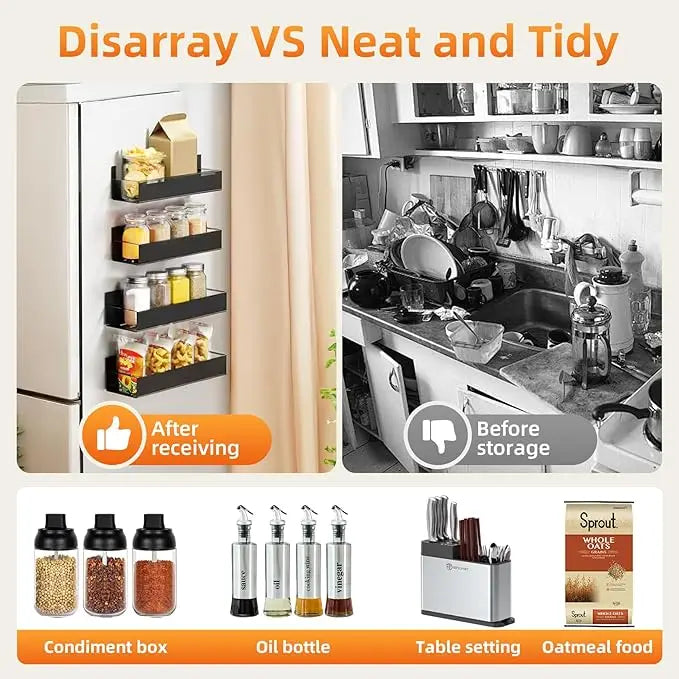View of Magnetic Spice Rack Organizer Set – 4 Pack Refrigerator &