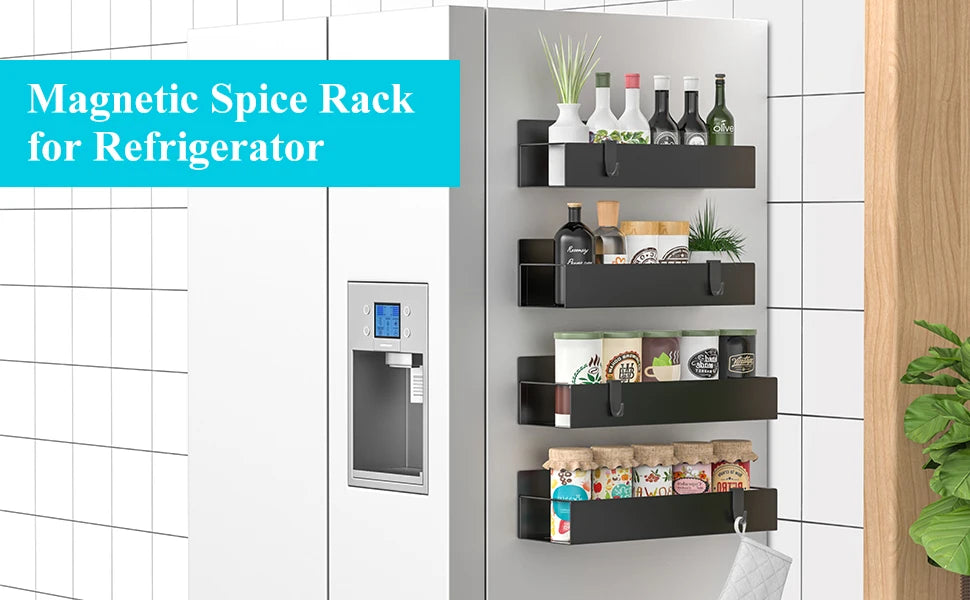 Magnetic Spice Rack Organizer Set – 4 Pack Refrigerator & Oven Storage