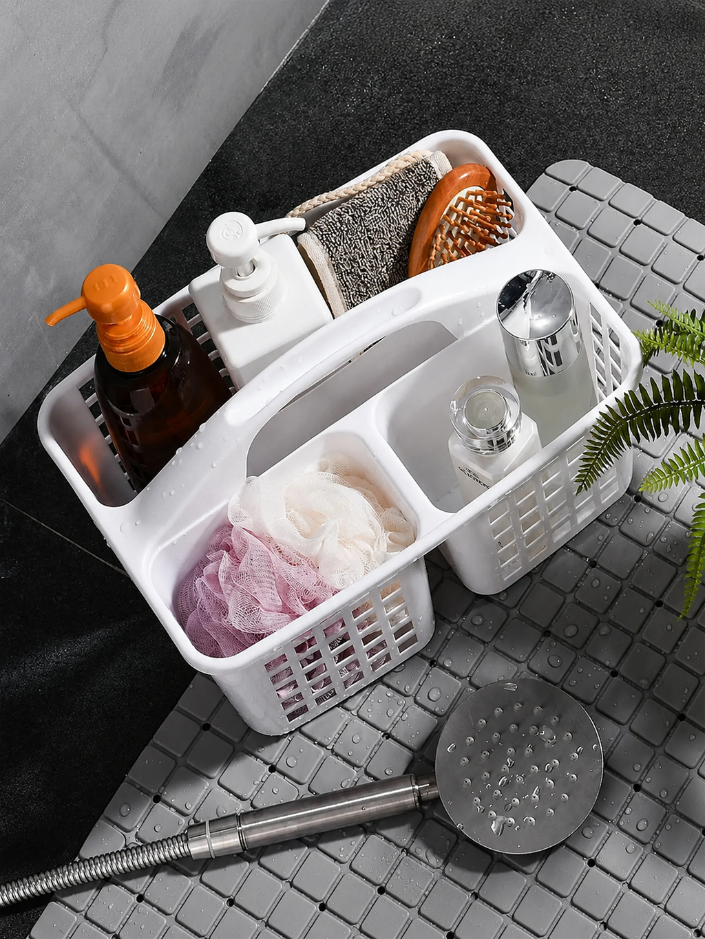 Divided Shower Caddy Basket with Handle – 3-Compartment Portable Storage Organizer for