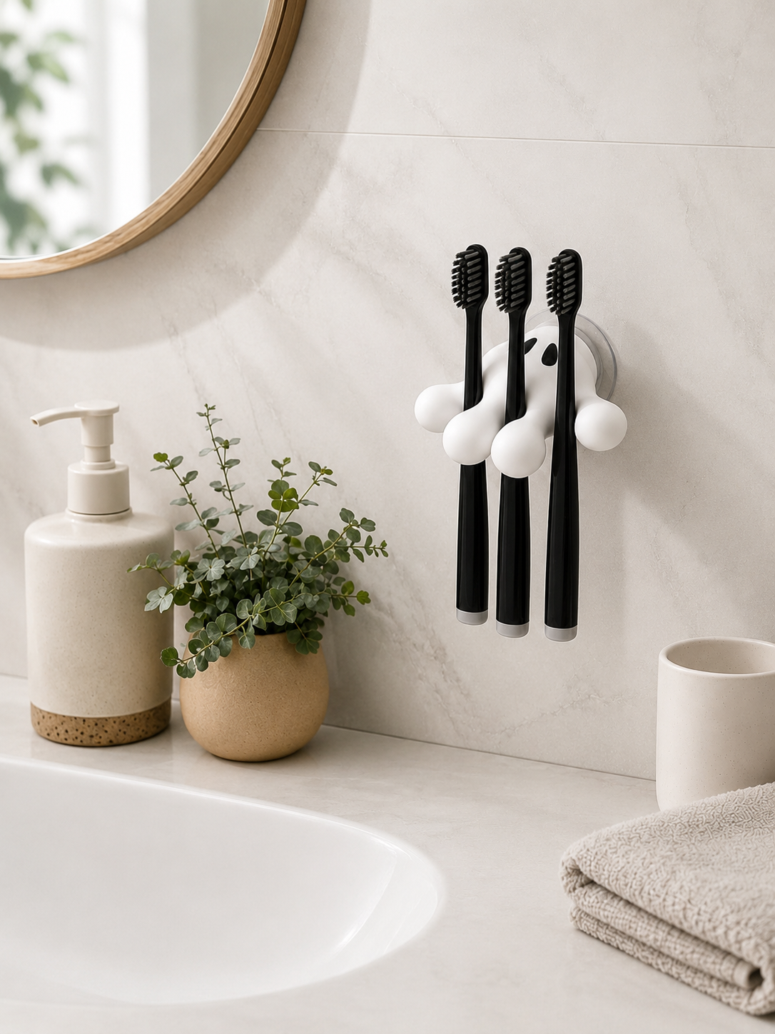 No-Drill- Adhesive Cute Wall Mounted Toothbrush Holder – Suction Cup No-Drill Bathroom