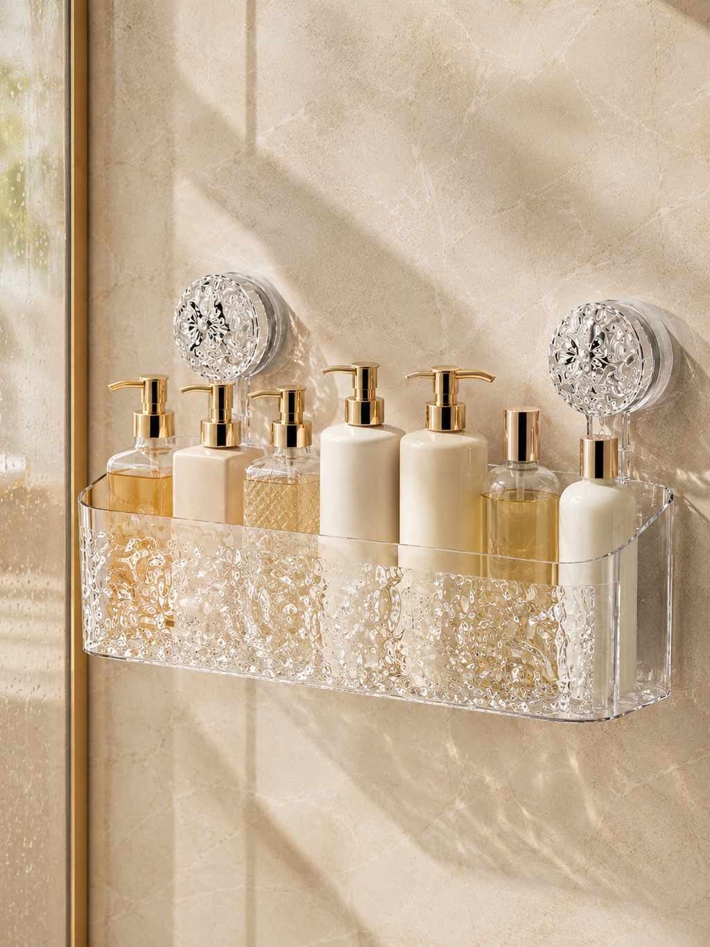 No drill-Adhesive Wall Mounted Bathroom Storage Basket – Suction Cup Shower Organizer