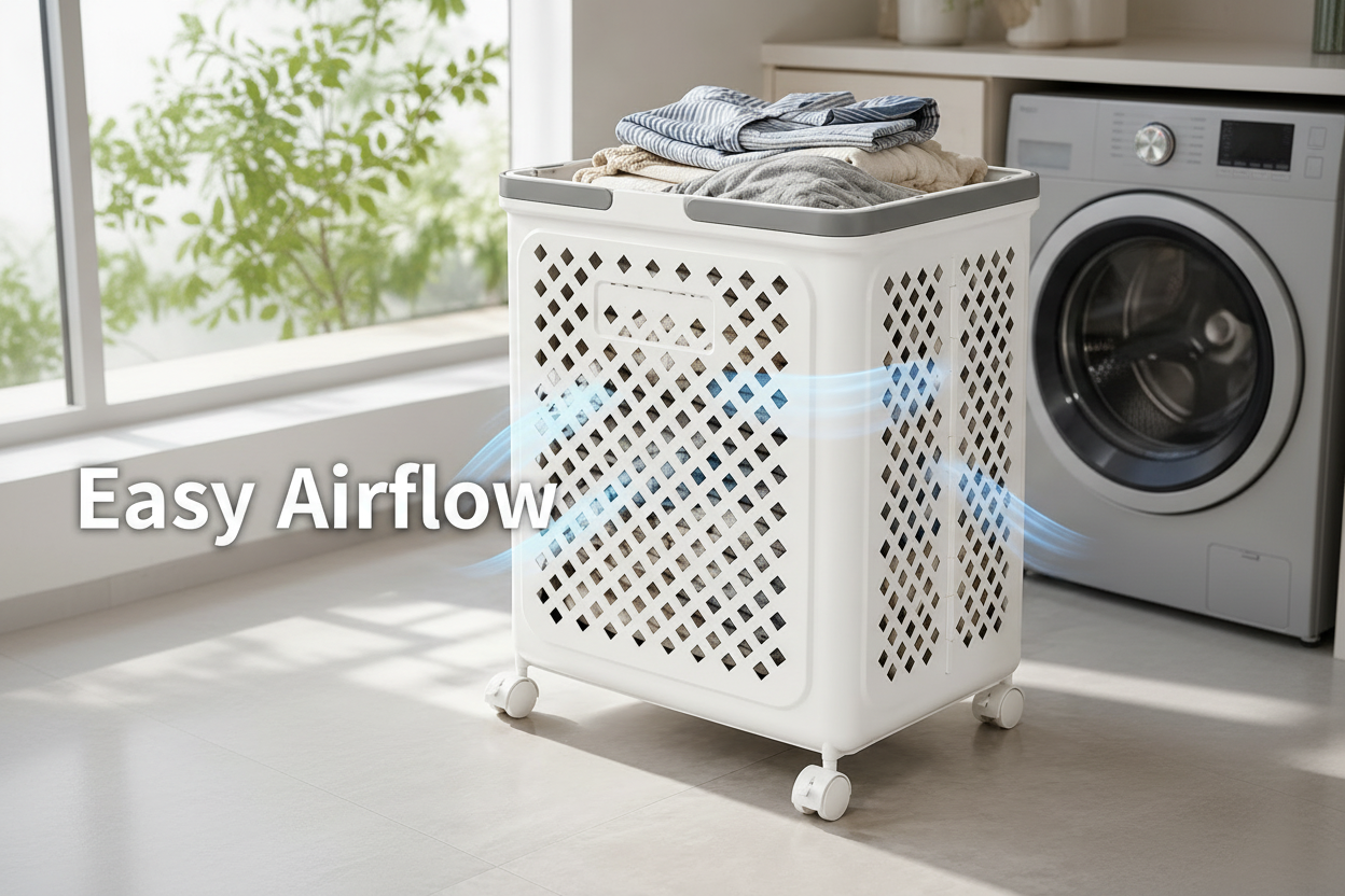 Foldable Rolling Laundry Hamper with Wheels & handle– Laundry Basket with Pop-Up Extended Handle