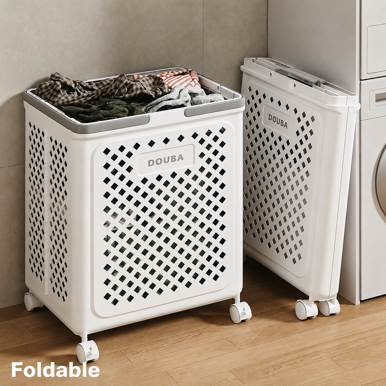 Foldable Rolling Laundry Hamper with Wheels & handle– Laundry Basket with Pop-Up Extended Handle
