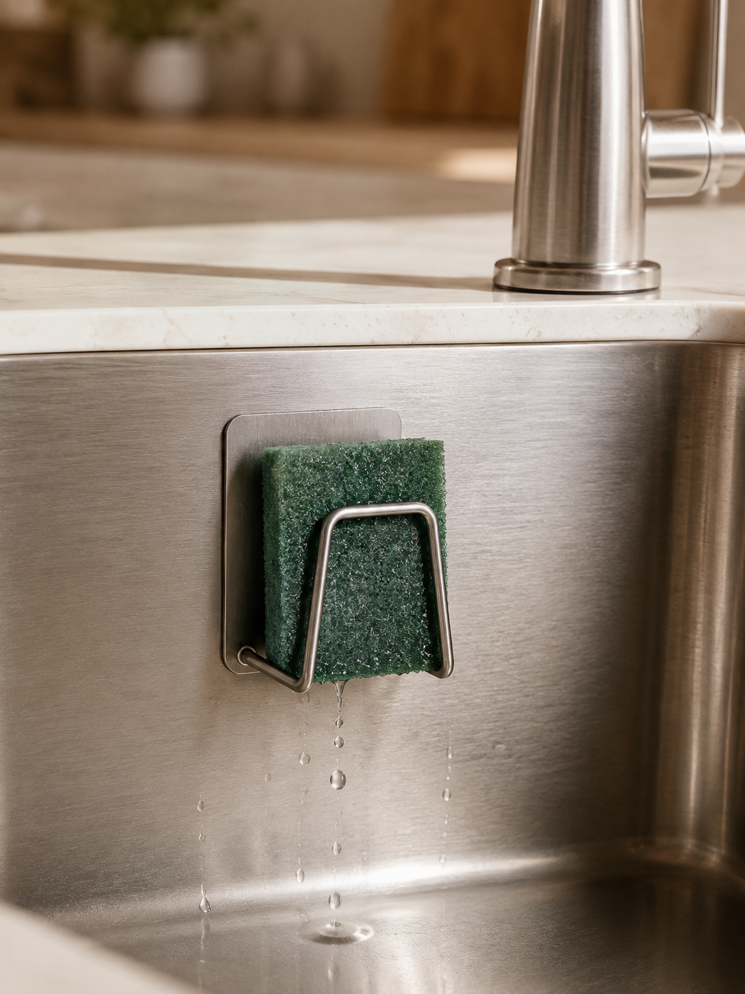 1/2/4 Piece | No-Drill Adhesive Sponge Holder – Under Sink Kitchen Sponge Caddy for Fast Drying | Metal