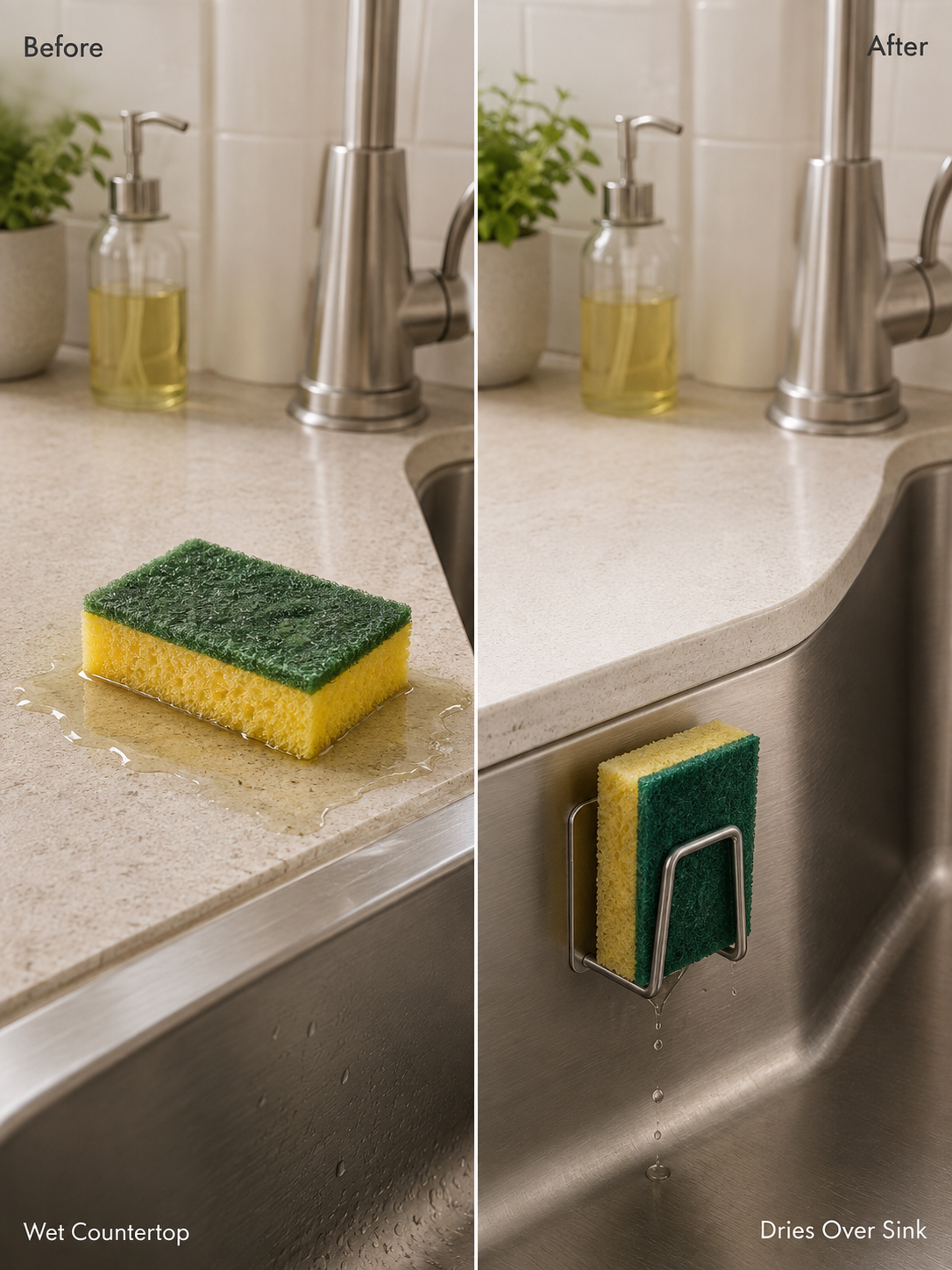 1/2/4 Piece | No-Drill Adhesive Sponge Holder – Under Sink Kitchen Sponge Caddy for Fast Drying | Metal