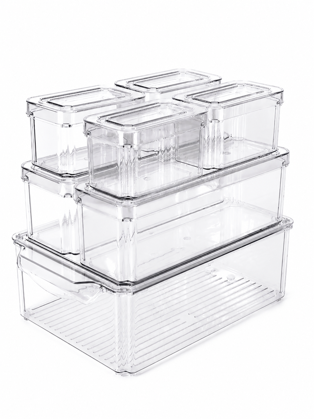 7-Pack Bathroom Organizer Bins with Lids – Stackable Clear Storage Containers with Handles |