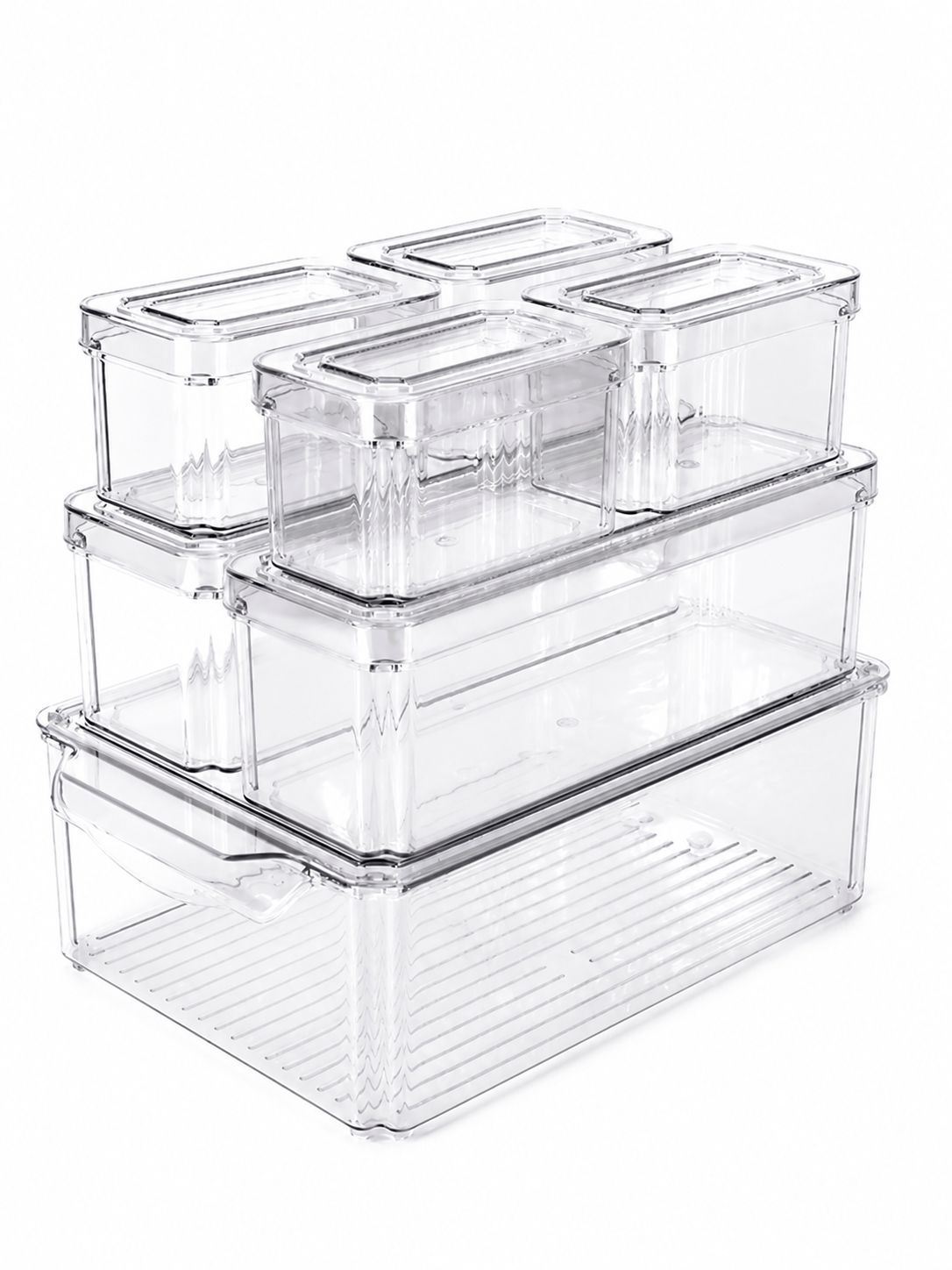 7-Pack Bathroom Organizer Bins with Lids – Stackable Clear Storage Containers with Handles |