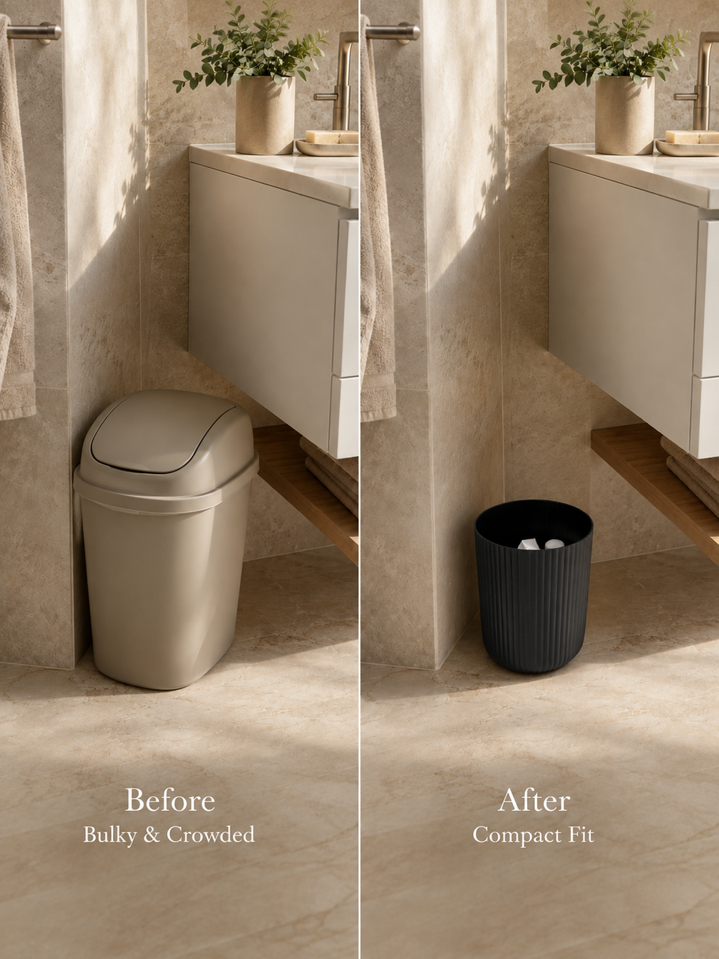 Ribbed Wastebasket – 1.64 Gallon Compact Trash Can for Bathroom | Black