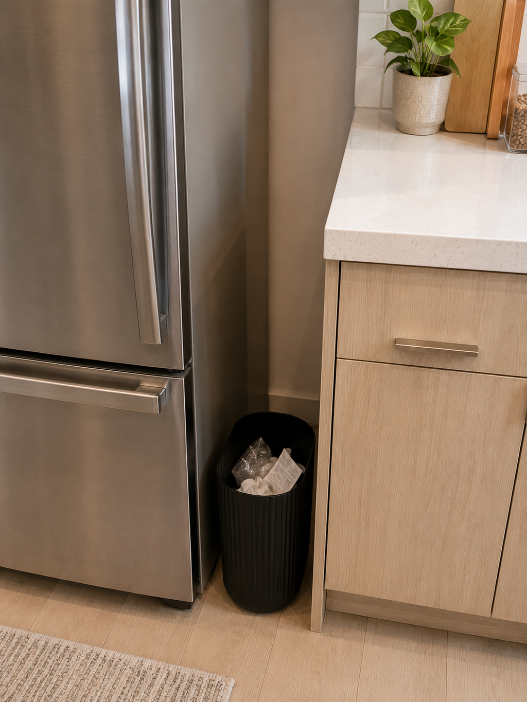 Ribbed Wastebasket – 1.64 Gallon Compact Trash Can for Kitchen | Black