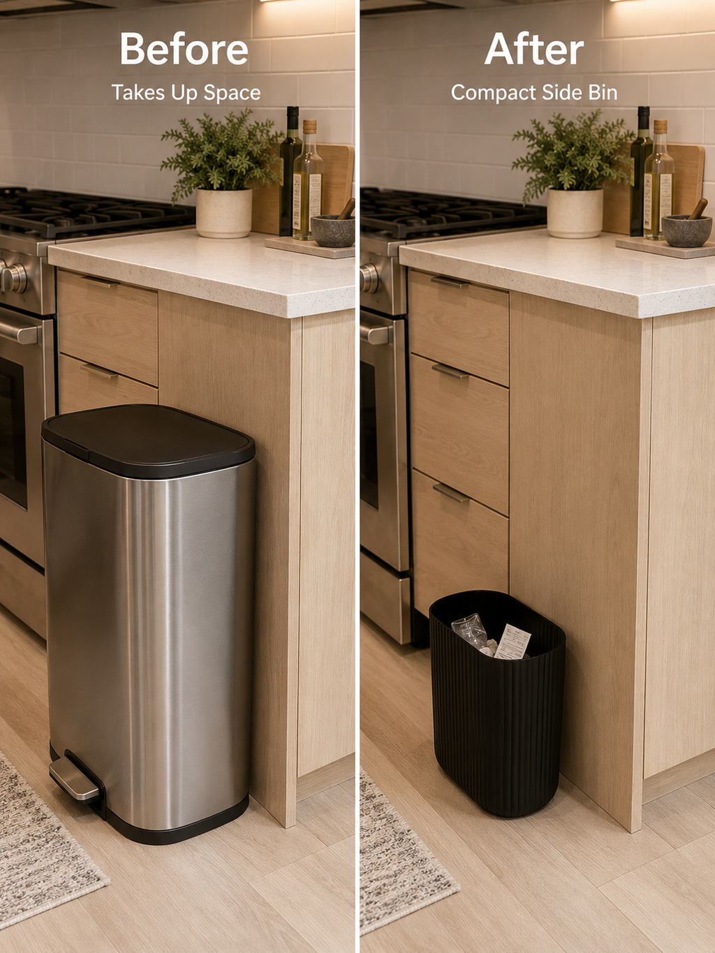 Ribbed Wastebasket – 1.64 Gallon Compact Trash Can for Kitchen | Black