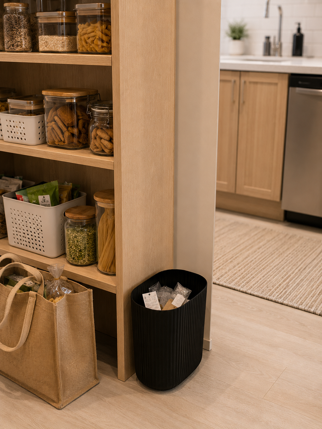 Ribbed Wastebasket – 1.64 Gallon Compact Trash Can for Kitchen | Black