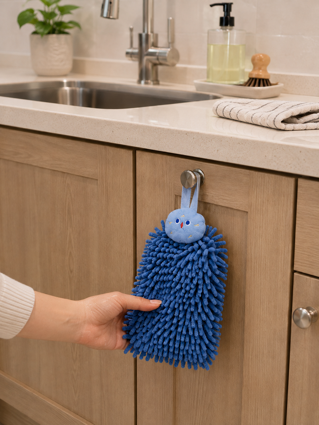 Kitchen | Chenille Hanging Hand Towel – Ultra-Absorbent Quick-Dry Micro-Fiber Towel with Loop | Kitchen | Blue