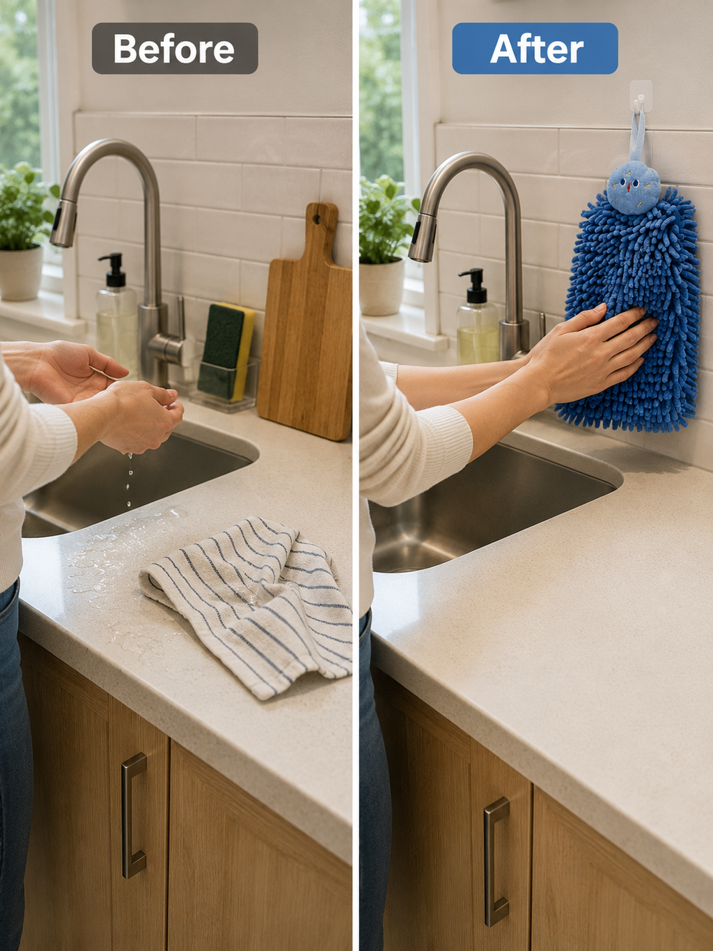 Kitchen | Chenille Hanging Hand Towel – Ultra-Absorbent Quick-Dry Micro-Fiber Towel with Loop | Kitchen | Blue