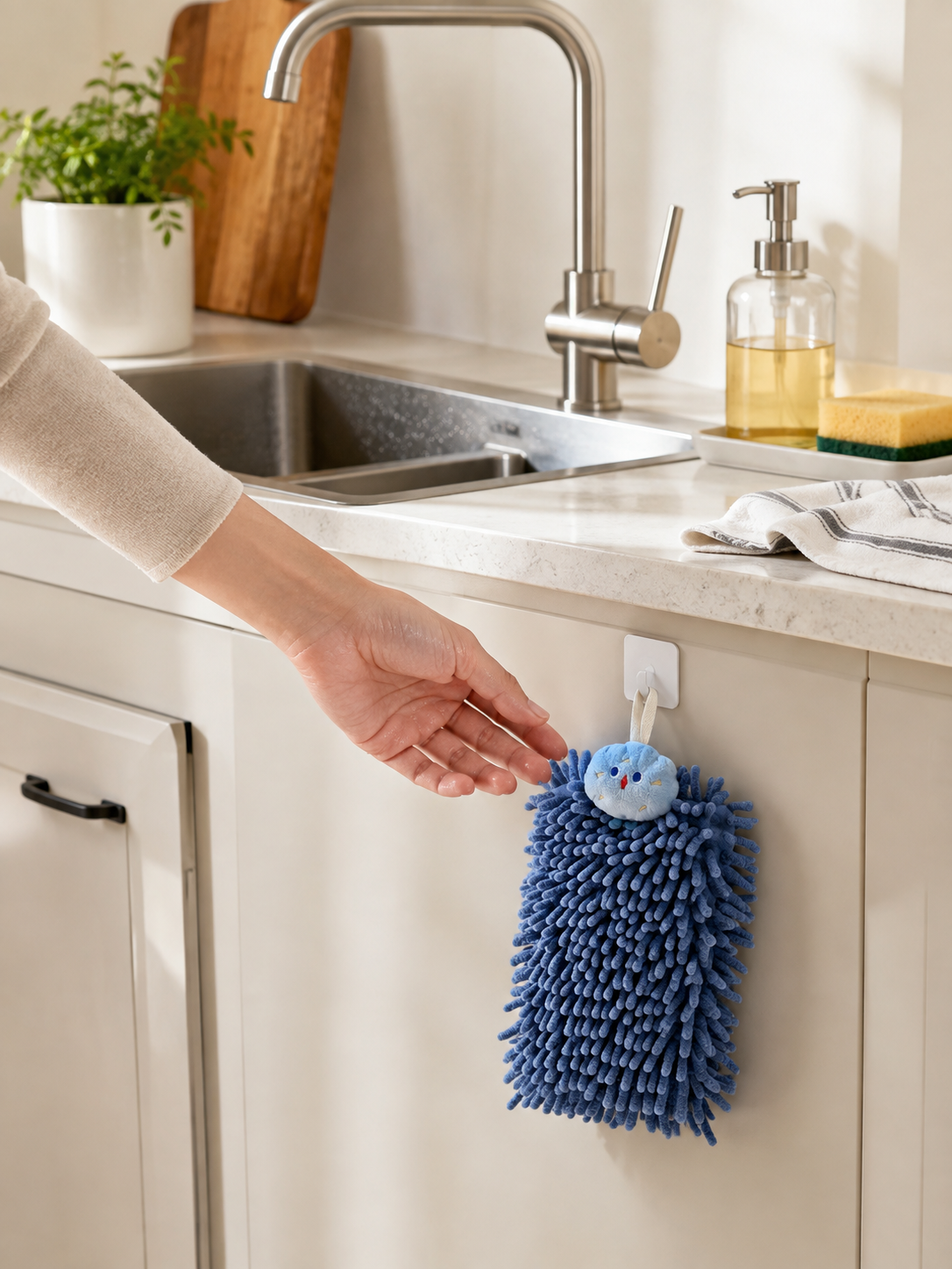 Kitchen | Chenille Hanging Hand Towel – Ultra-Absorbent Quick-Dry Micro-Fiber Towel with Loop | Kitchen | Blue