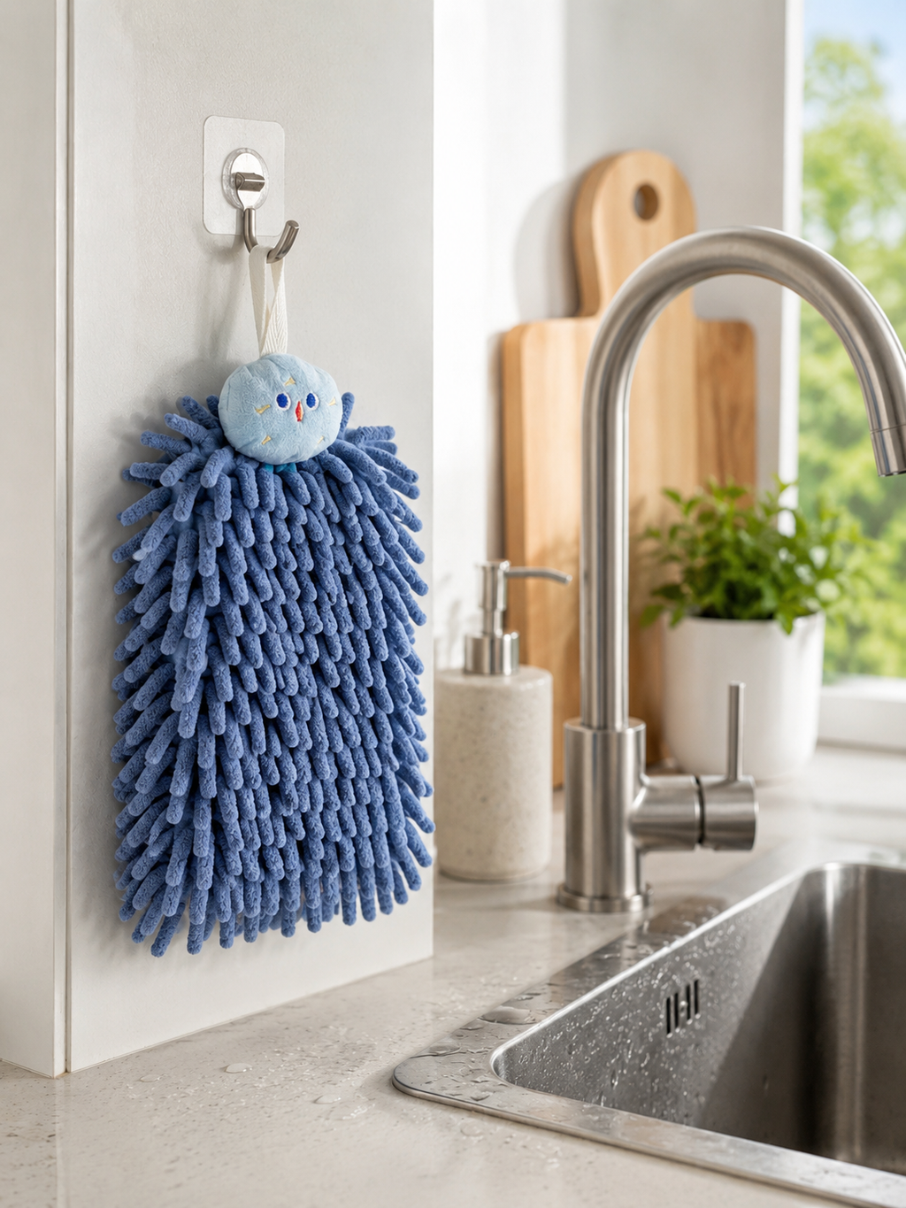 Kitchen | Chenille Hanging Hand Towel – Ultra-Absorbent Quick-Dry Micro-Fiber Towel with Loop | Kitchen | Blue