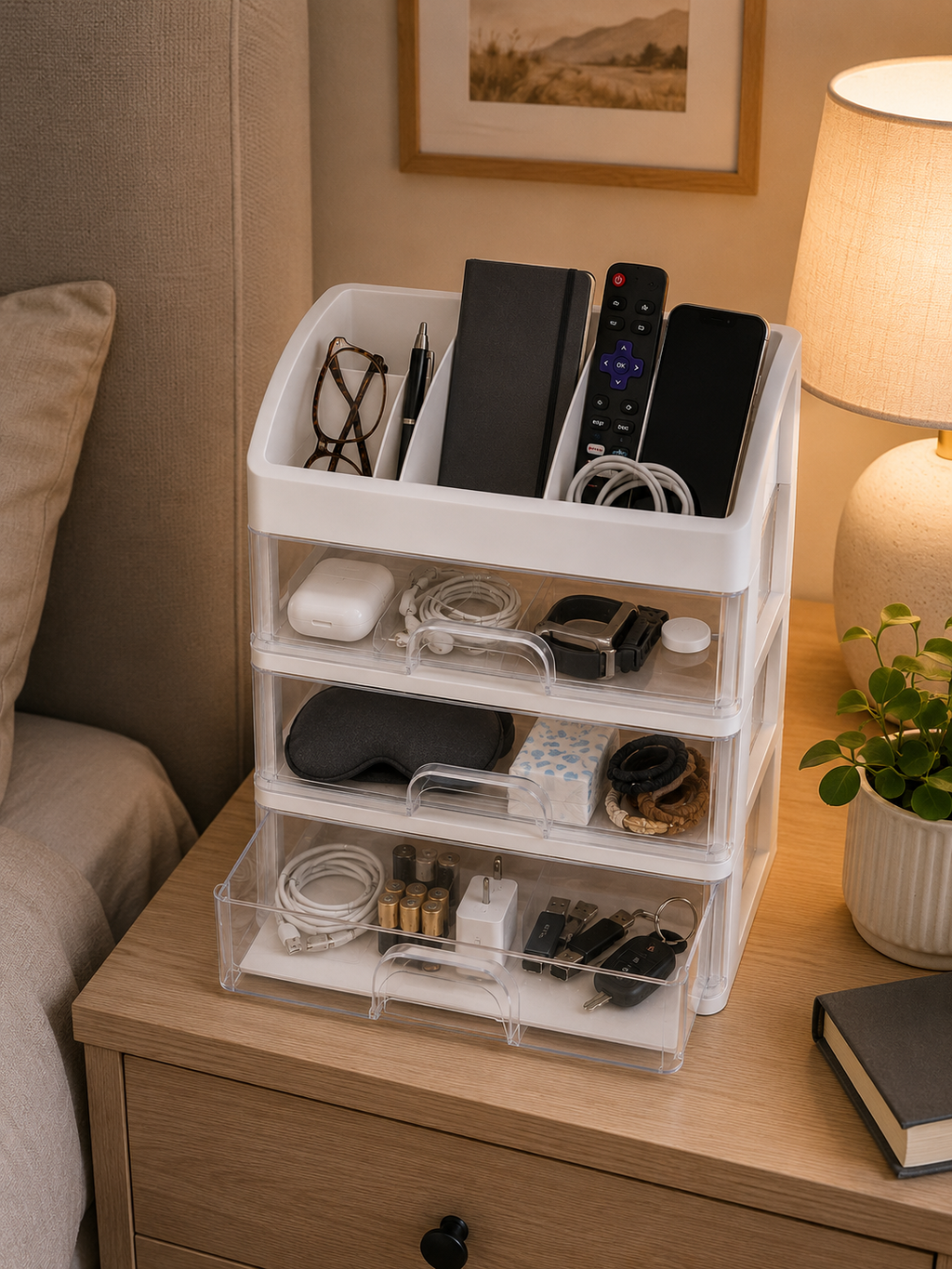 Multi-Layer Desk & Bedroom Organizer with Drawers – 4-Tier Desktop Storage Box | White