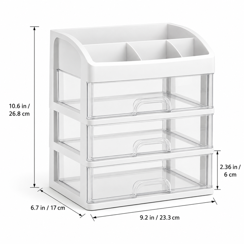 Multi-Layer Desk & Bedroom Organizer with Drawers – 4-Tier Desktop Storage Box | White