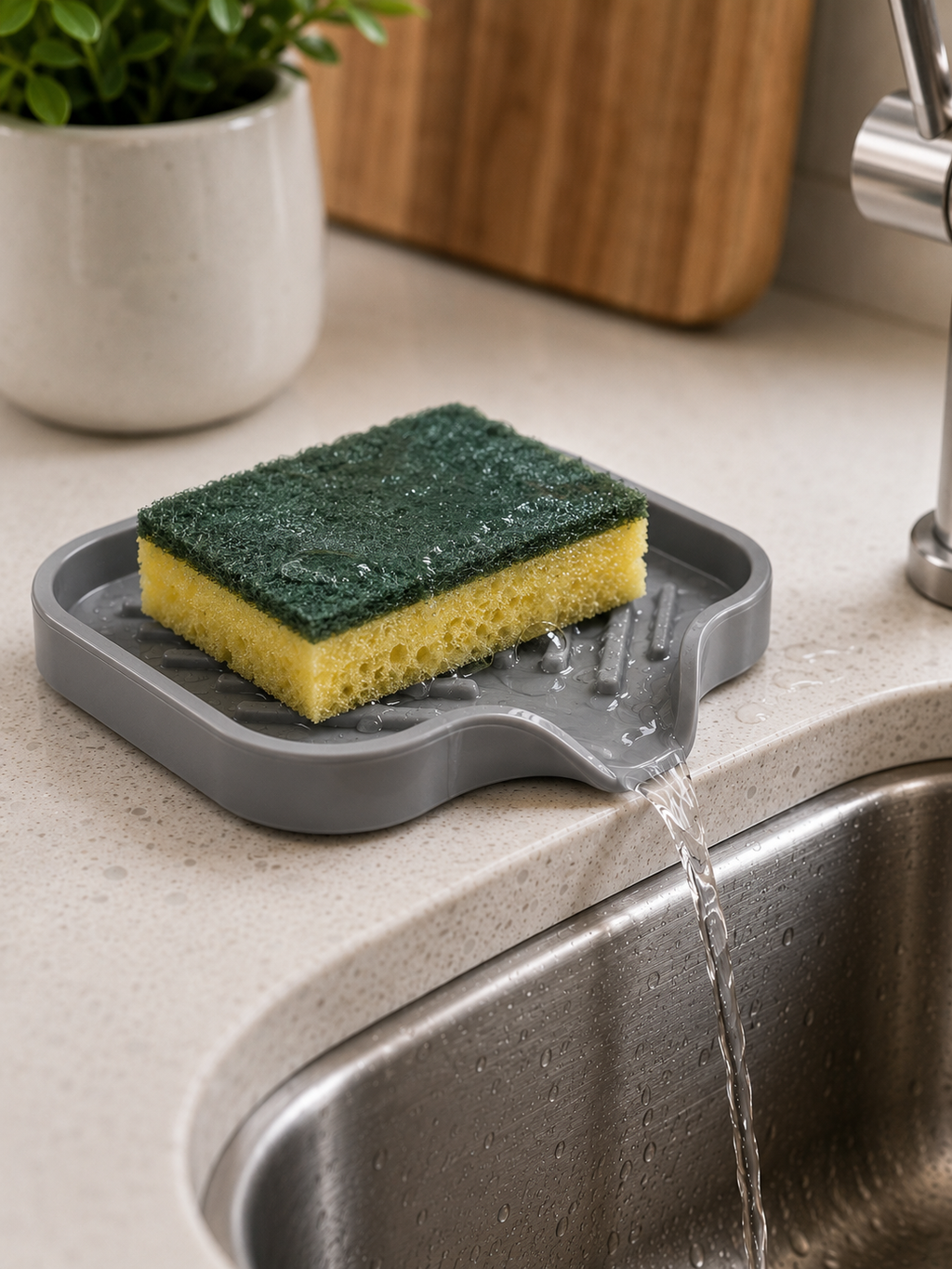 Silicone Sink Mat with Water Drainage – Anti-Slip Draining Pad for Sponge, Soap & Soap Dispenser | Kitchen Sink Organizer | Gray