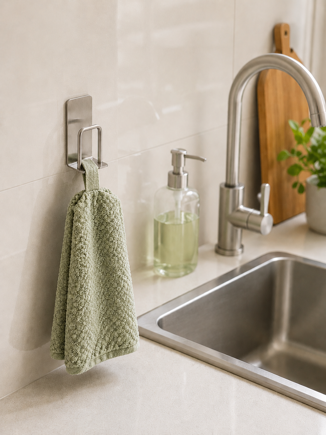 1/2/3 Piece  | No-Drill Adhesive Wall Mounted Towel / Sponge / Utensil Holder – Stainless Steel Kitchen & Bathroom Organizer | Silver