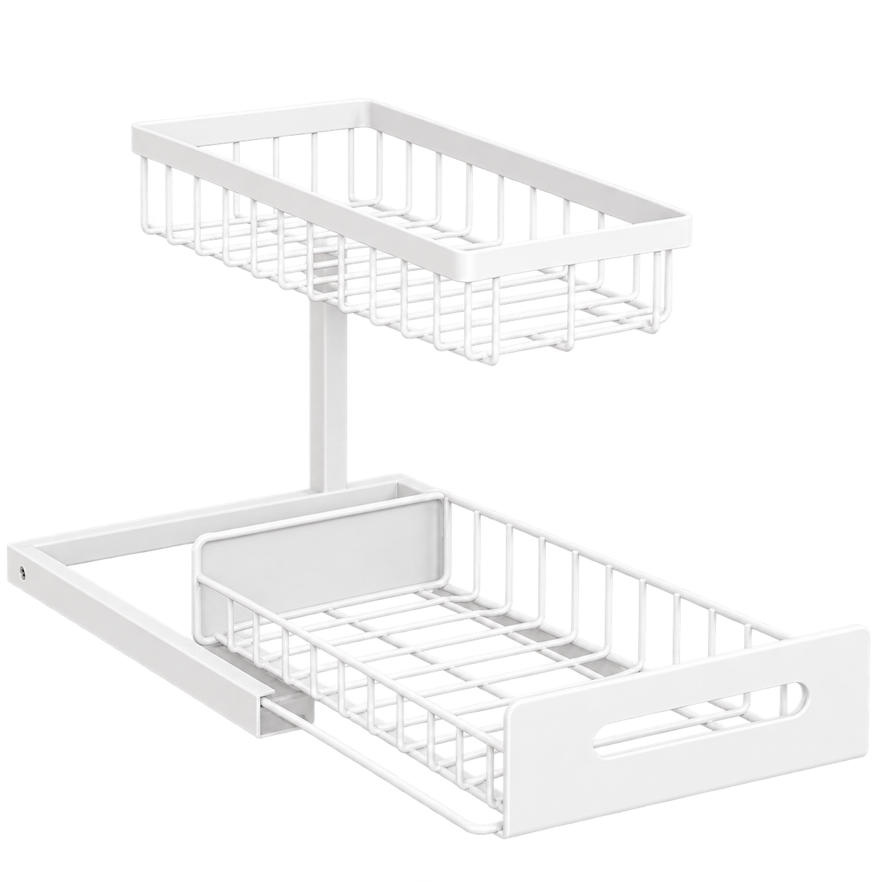 Kitchen & Bathroom  |  2-Tier Pull-Out Cabinet Organizer – No-Drill Sliding Under Sink Storage Drawer for Cleaning Supplies, Detergent & Spray Bottles | White