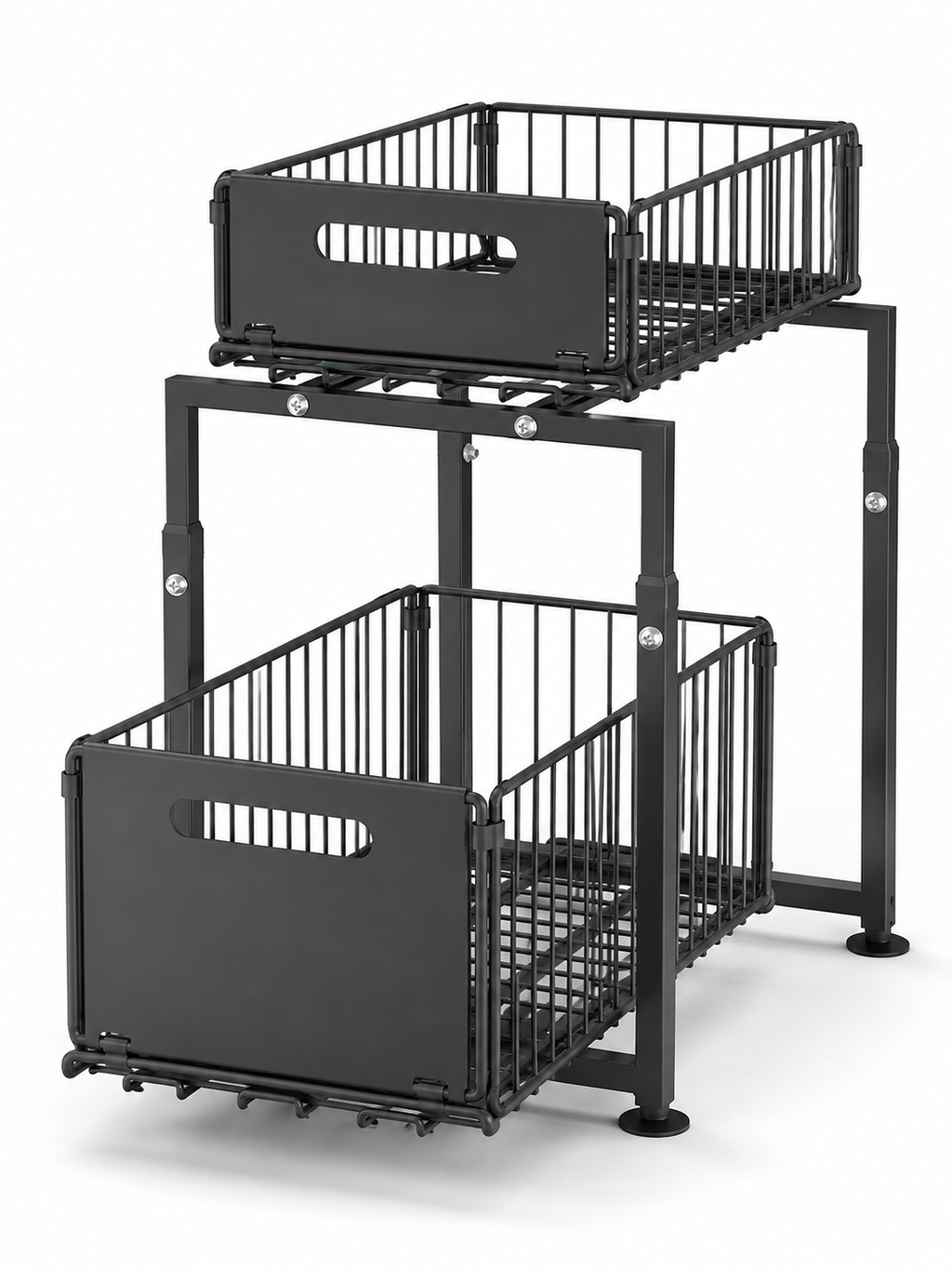 No drill 2-Tier Pull-Out Cabinet Organizer – Sliding Under Sink Storage Drawer | Kitchen, Bathroom  | Black