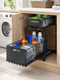 No drill 2-Tier Pull-Out Cabinet Organizer – Sliding Under Sink Storage Drawer |Bathroom & Kitchen  | Black