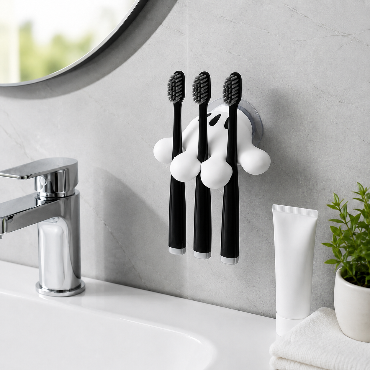 No-Drill- Adhesive Cute Wall Mounted Toothbrush Holder – Suction Cup No-Drill Bathroom