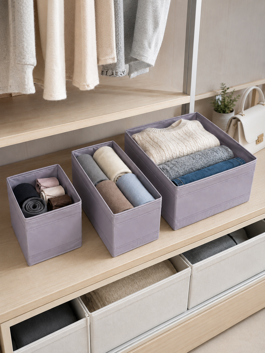 3 pack set Oxford Drawer Organizer Set – 3-Piece Foldable Underwear, Bra & Sock Storage Boxes |