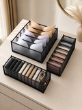 Drawer Organizer Set for Bras, Socks, Underwear & small items– 3-Piece  Multi-Grid Storage Boxes | Black