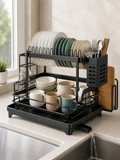 2-tier Stainless Steel Dish Drying Rack with Drainboard – Kitchen Counter Dish Organizer