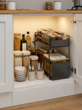 No drill 2-Tier Pull-Out Cabinet Organizer – Sliding Under Sink Storage Drawer | Kitchen, Bathroom & Bedroom | Black