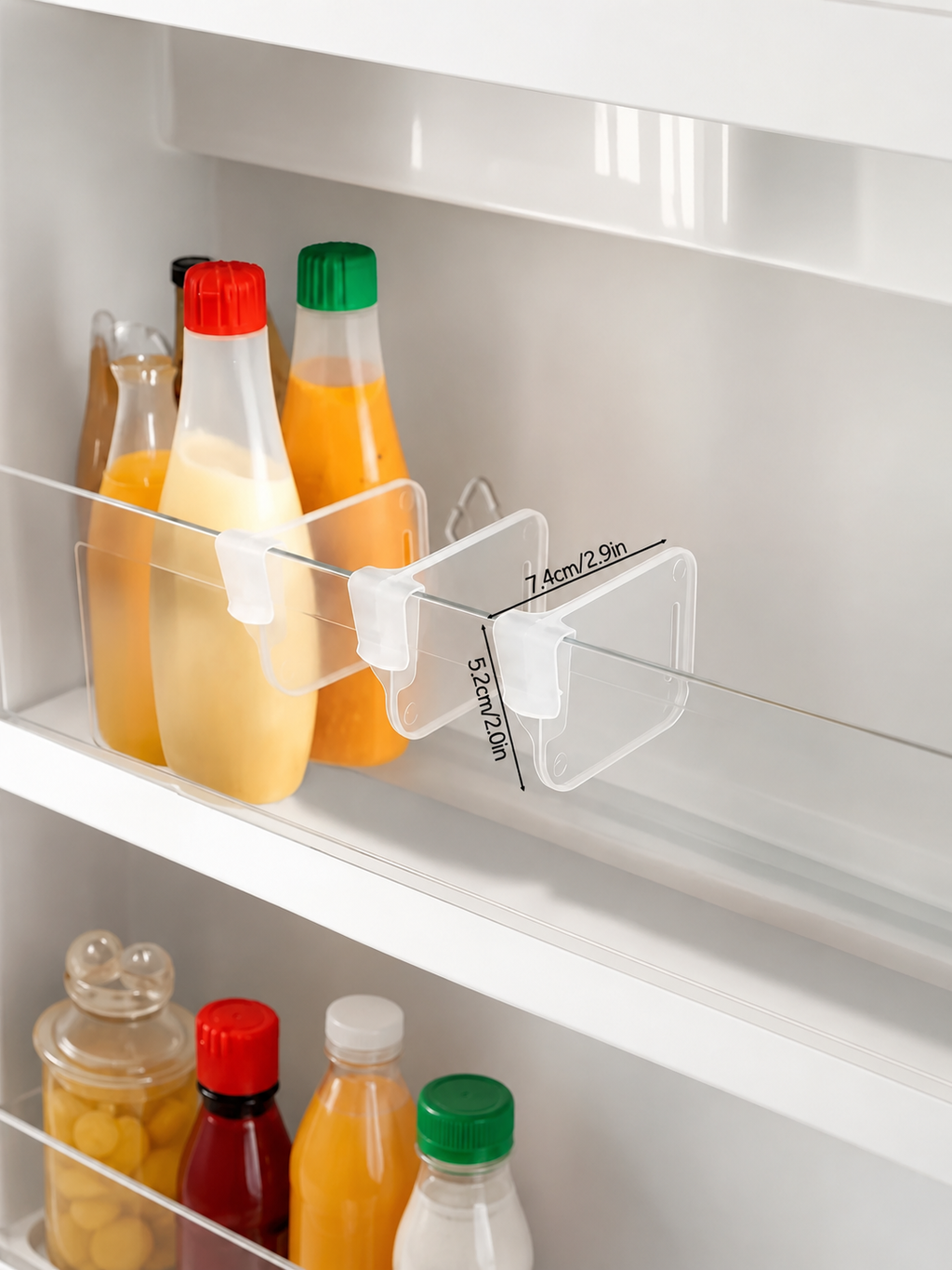 8-Pack Refrigerator Shelf Dividers – Snap-On Clear Fridge Organizer for Drinks, Food & Pantry Shelves | White