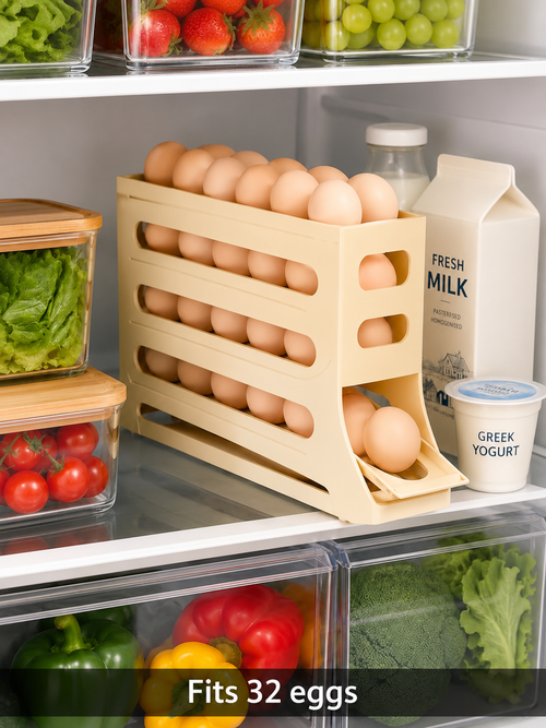 4-Layer Automatic Rolling Egg Storage Rack – Holds Up to 32 Eggs