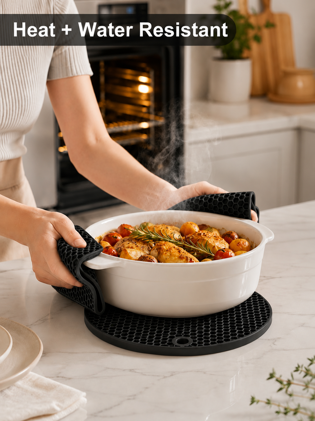 Silicone Heat Resistant & water resistant Trivet Mat – Non-Slip Honeycomb Hot Pad for Pots, Pans & Bowls | BPA-Free | Orange, Blue or Black | 1, 2, 3 or 5 Piece