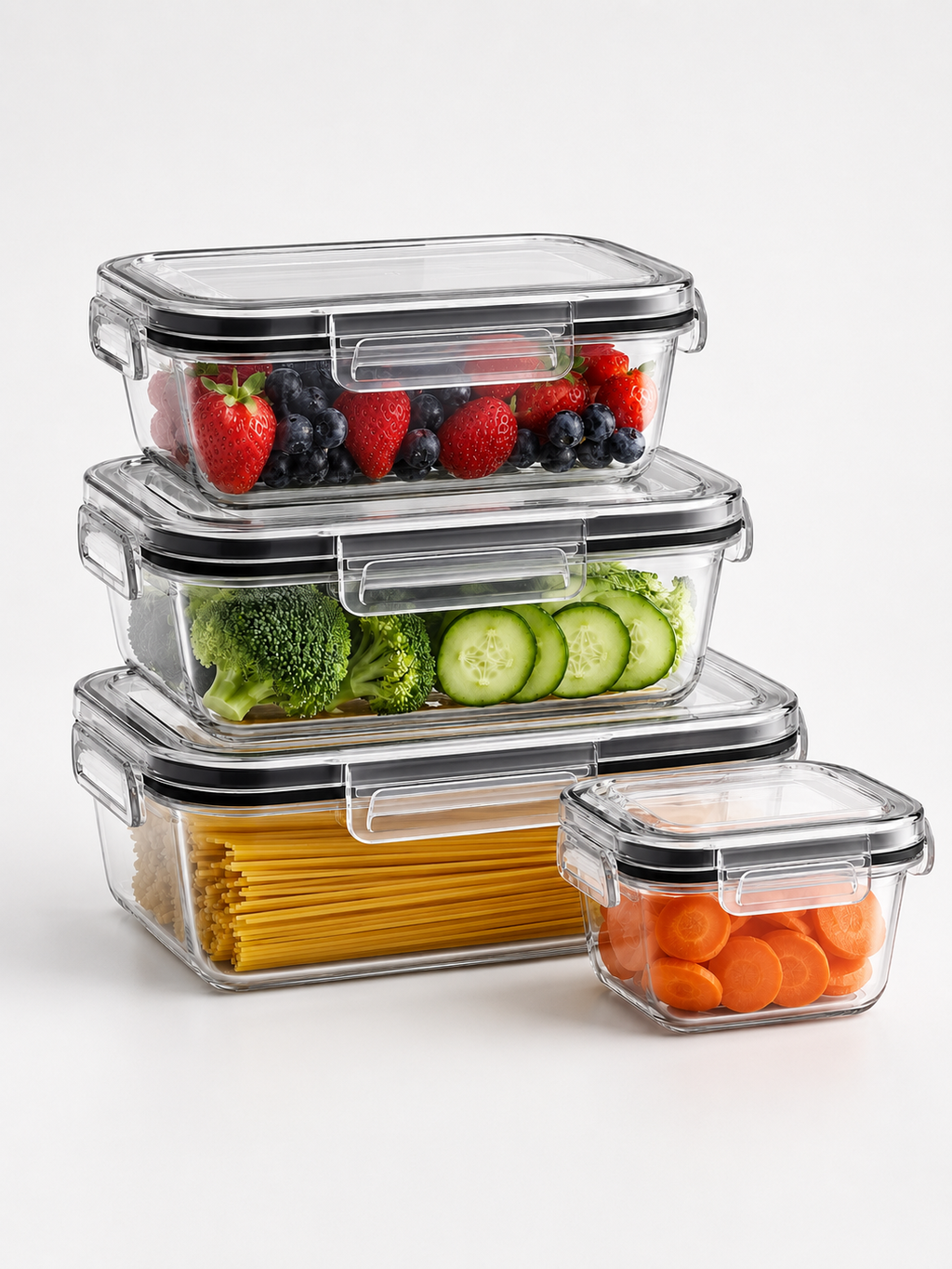 4-Piece Airtight Food Storage Container Set – Snap Lid Plastic Containers for Pantry & Kitchen | Leakproof | 4 Containers + 4 Lids