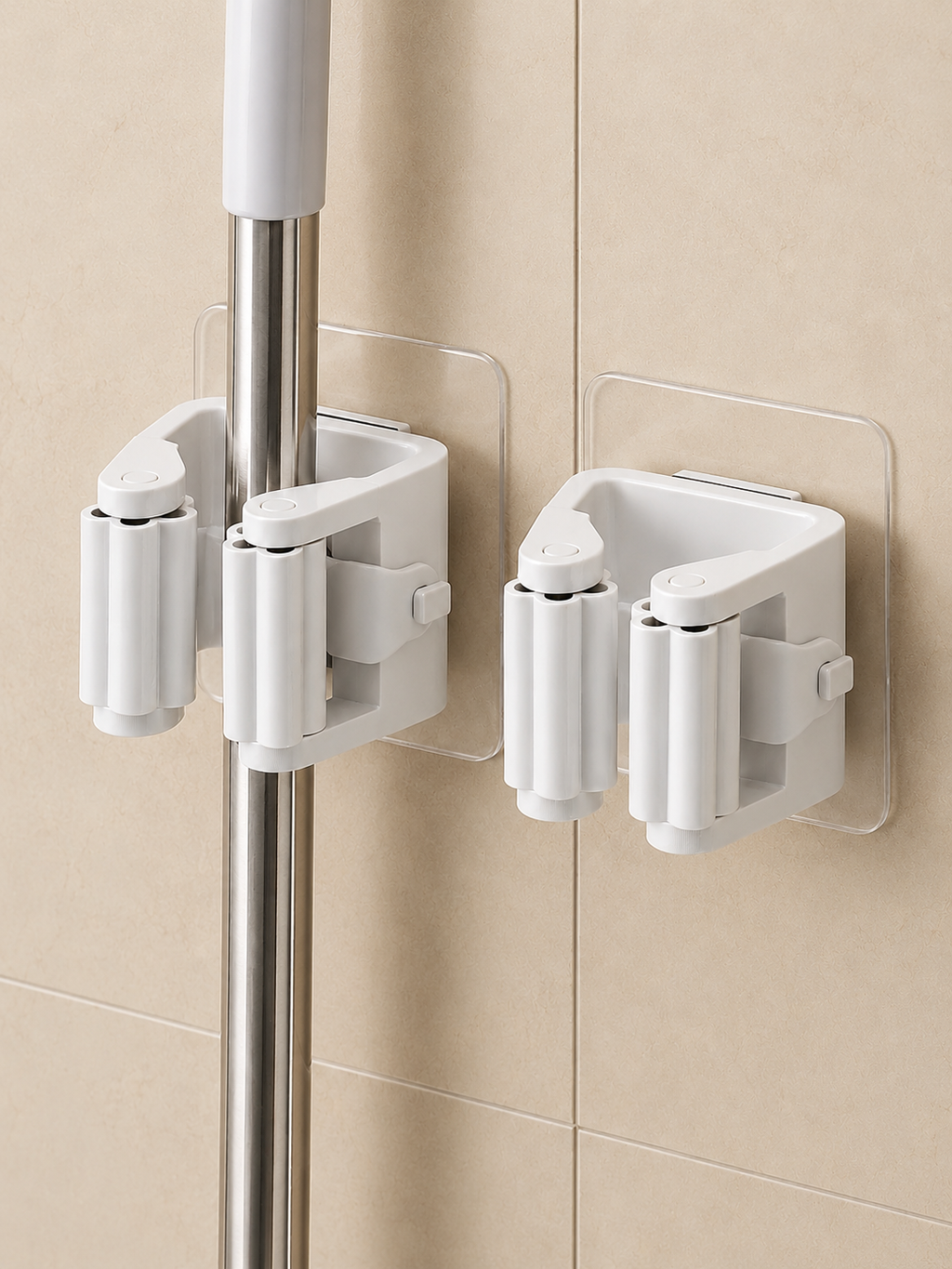 2/4 pcs-No Drill -- Adhesive Wall Mounted Mop & Broom Holder – No-Drill Cleaning Tool Rack Organizer