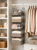 5-tier Closet Hanging Organizer with Hooks & Wire Baskets – Multi-Tier Storage Shelves | Light Grey
