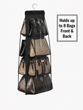 8-Pocket Handbag Hanging Organizer for Closet – Double-Sided 8-Pocket Purse Storage Hanger | Black