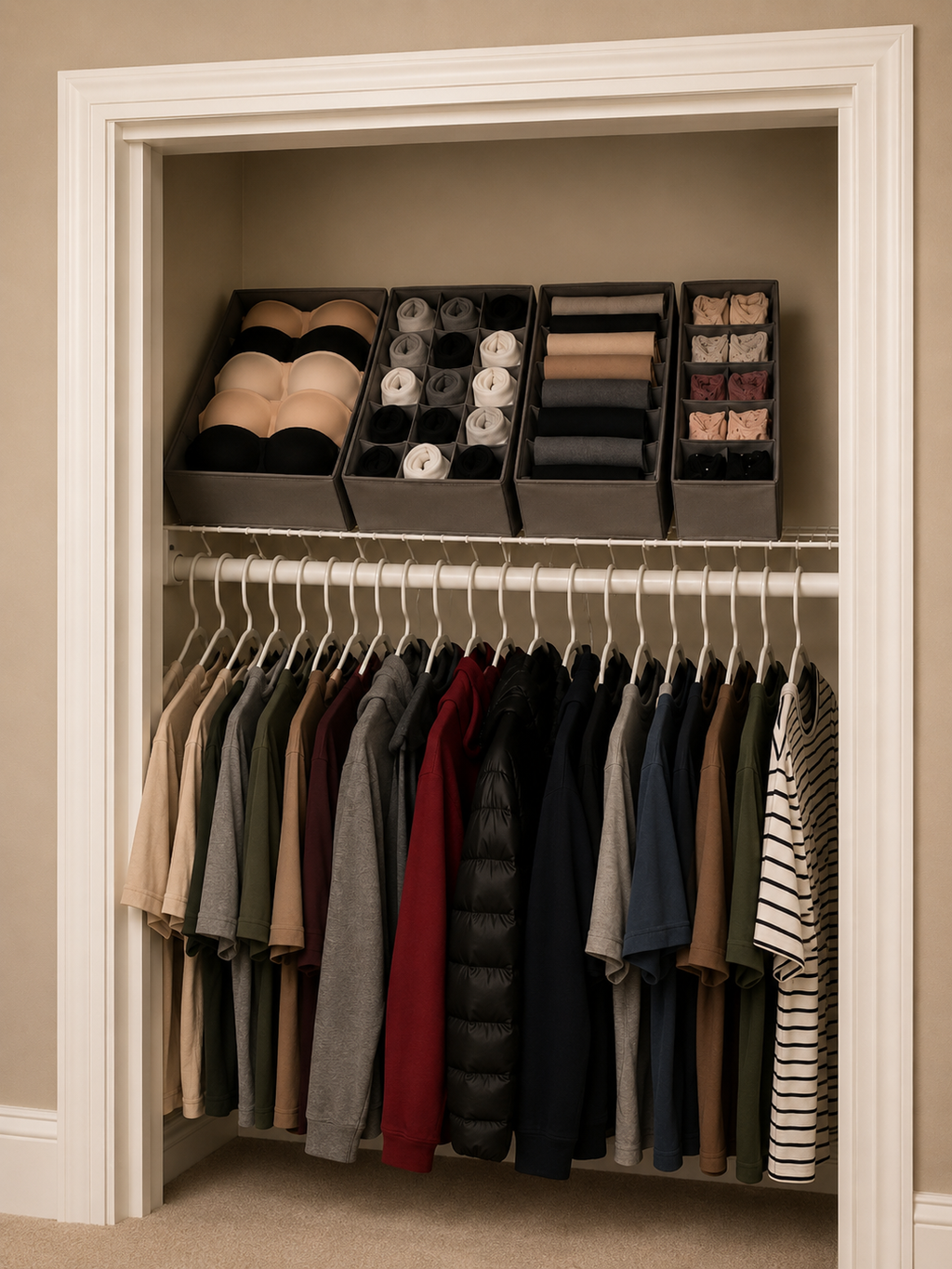 4-Pack Foldable Drawer Organizer Set – Fabric Closet Dividers for Clothes, Underwear & Socks | Grey