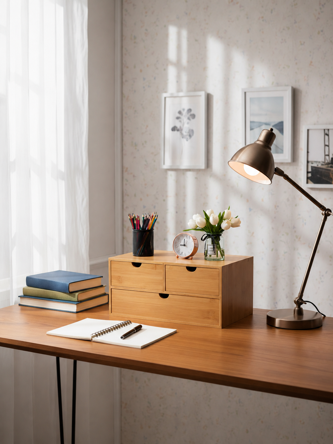 3-Drawer Bamboo Desk Organizer– Tabletop Storage Box for Office, Makeup & Home | No Assembly