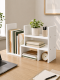 Adjustable Wooden Desktop Shelf Organizer – Office Desk Storage Rack & Small Bookshelf